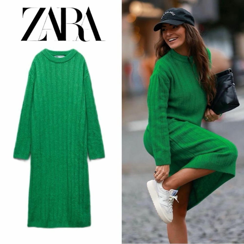 RIBBED KNIT DRESS M | GREEN